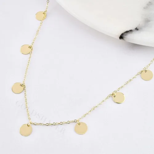 Vista 6 de MIDEEO - Collares con colgante de hoja de oro de 14 quilates para mujer, gargantilla con moneda o sol, medallón delicado con luna y estrella