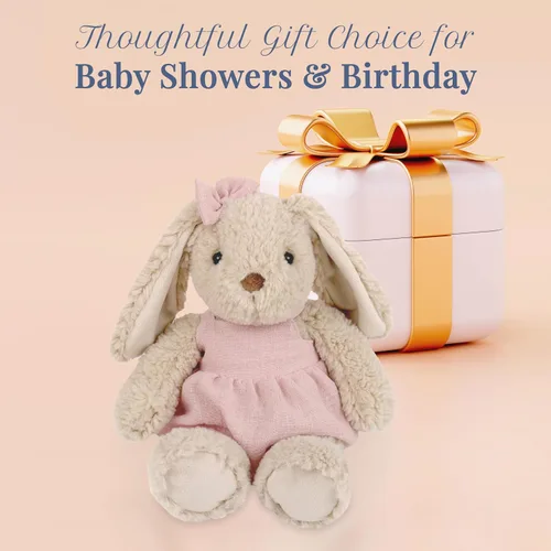 Vista 6 de MON AMI Bettie Bunny - Animal de peluche para niños pequeños, juguete de peluche de conejo suave de 12 pulgadas en vestido rosa con lazo, peluche