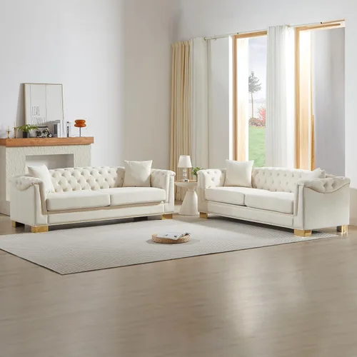 Vista 9 de Harper & Bright Designs Sofá Chesterfield de terciopelo de 62 pulgadas de dos plazas, moderno y clásico con brazo enrollado con botones y decoración