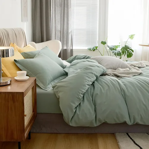 Vista 8 de VClife Juego de ropa de cama verde salvia, tamaño queen, microfibra lavada, funda de edredón verde con cierre de cremallera (sin edredón), ultra