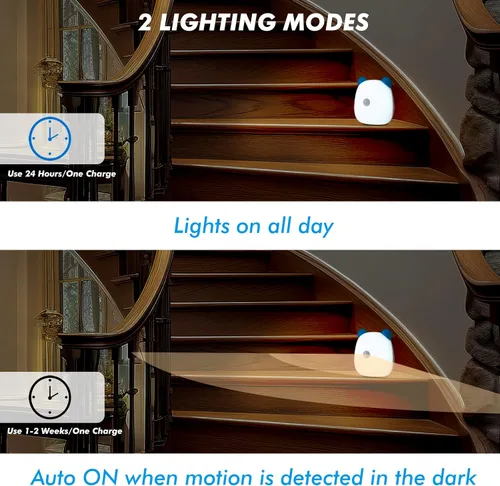 Vista 5 de G Keni Luz nocturna LED con sensor de movimiento para niños, guardería y adultos, batería recargable, 4000 K, luz blanca cálida activada por Azul