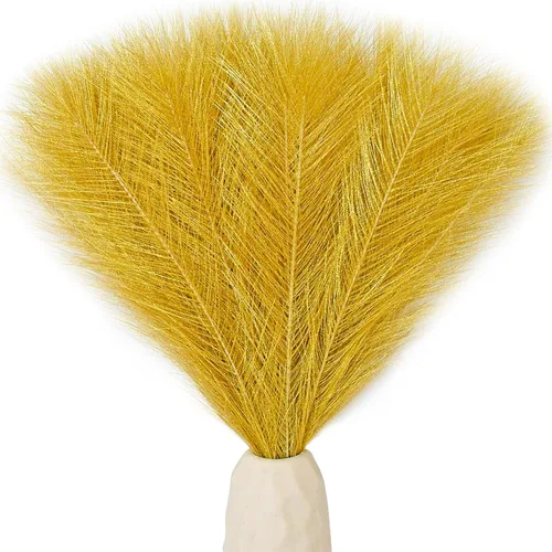 Vista 20 de Mandy's Ramo de hierba de pampa de seda negra, 20 tallos de 17.7 pulgadas, pampas artificiales esponjosas con tallos flexibles para el día de San