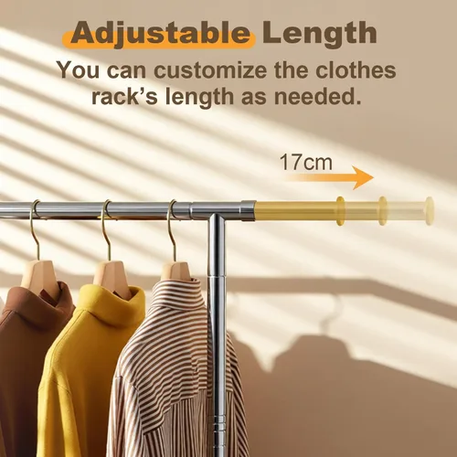 Vista 5 de TigerParty Perchero para colgar ropa, perchero de ropa resistente de acero inoxidable, perchero rodante extensible y ajustable con ruedas