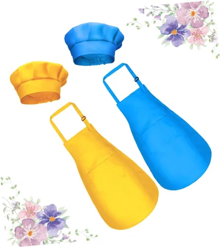 Vista 5 de Luxshiny 2Set Painting Polyester Smock and Chef Hat Ages Apron Yellow for Drawing Painting and Creative Fun