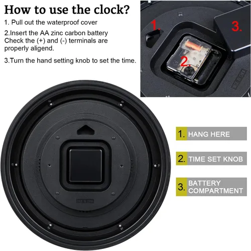 Vista 6 de Reloj de pared retro impermeable de 12 pulgadas para interiores y exteriores, con termómetro e higrómetro, funciona con pilas, reloj de pared