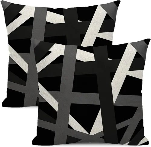 Vista 28 de Fundas de cojín en blanco y negro 16x16 Juego de 2 Fundas de cojín geométricas abstractas de arte moderno de línea Modernas estilo minimalista