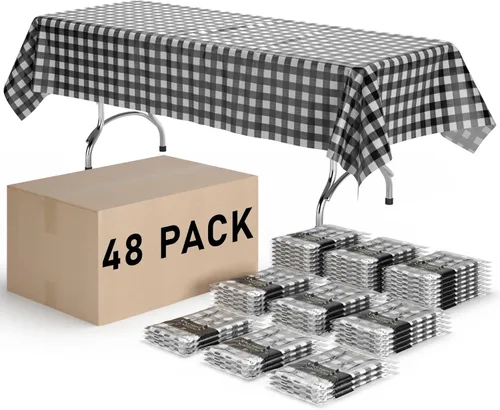 Vista 14 de Exquisite Cubierta de Mesa para Picnic - Paquete de 6 Manteles Premium Rectangulares de Plástico - Cubierta de Mesa para BBQ a Cuadros Negro