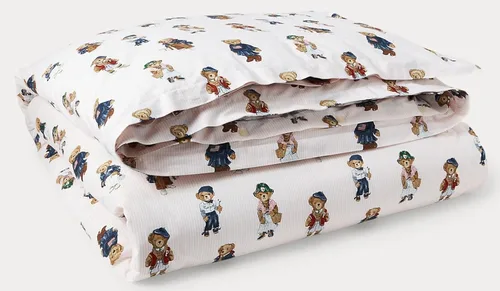 Vista 3 de POLO RALPH LAUREN Conjunto de edredón Twin con diseño de oso, a rayas verdes para niño, con funda estándar