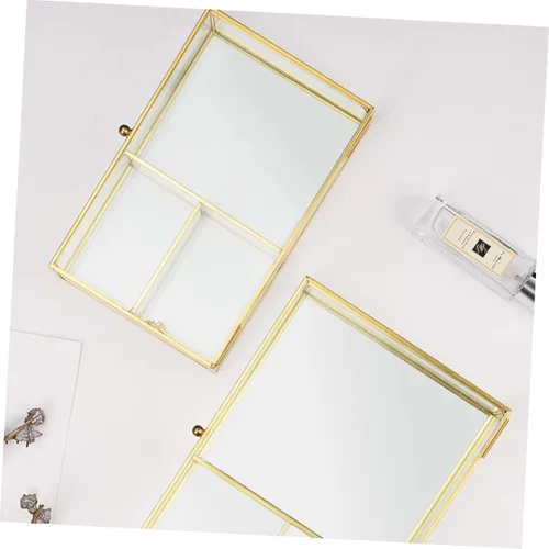 Vista 2 de Homoyoyo Caja de cosméticos de vidrio de escritorio con tapa, organizador de joyas para lápices labiales, pulseras y almacenamiento de maquillaje
