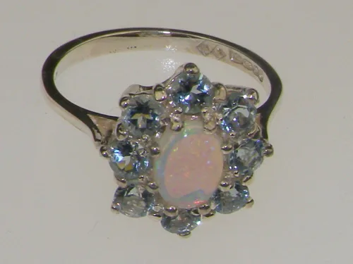 Vista 5 de Anillo de plata de ley 925 auténtica auténtica ópalo y aguamarina para mujer