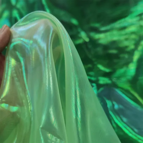 Vista 20 de Tela de encaje de organza con gradiente láser arcoíris mágico, tela de gasa holográfica iridescente para vestido de novia, cortina, fondo, fiesta