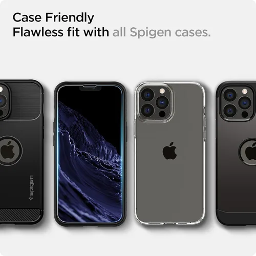 Vista 7 de Spigen Protector de pantalla de vidrio templado compatible con iPhone 14 Plus/iPhone 13 Pro Max, protección de sensor 9H+ tempered glass, Scratch