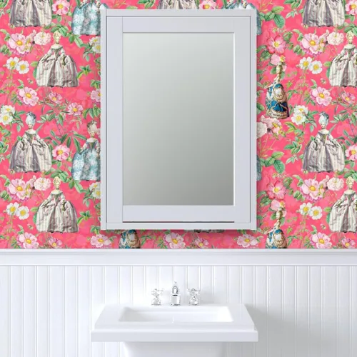 Vista 9 de Papel tapiz para despegar y pegar, flores francesas, rosas, jardín, rosa, estilo vintage, siglo botánico, flores para niñas, papel tapiz extraíble