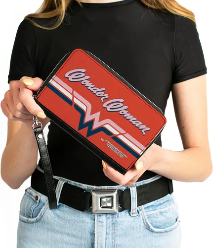Vista 4 de Buckle-Down Cartera rectangular con cremallera de poliuretano para mujer, mujer maravilla, 7.5 x 4.5 pulgadas, Mujer Maravilla, Buckle-down Pu