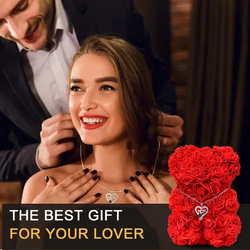 Vista 5 de Regalos para mamá de hija y hijo, flores de rosas preservadas con collar de abuela "Te quiero mamá" Mamá roja