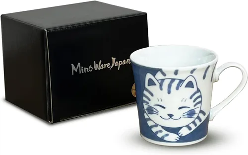 Vista 8 de Taza de cerámica japonesa con caja de regalo, serie de tazas de té Nekochigura, 10 onzas líquidas, taza de café japonesa Yunomi Pottery, taza