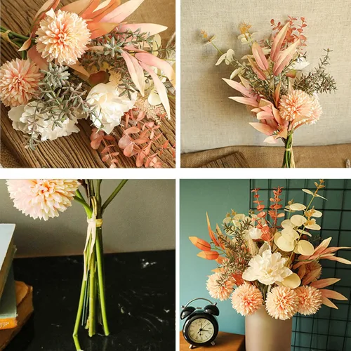 Vista 5 de hanlongyu Flores artificiales de seda para decoración del hogar y boda, centro de mesa de comedor de flores sintéticas. Plantas artificiales arreglo