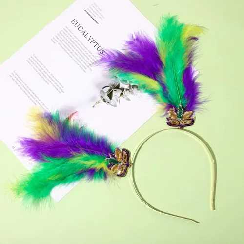 Vista 10 de YAHPERN Diademas de Mardi Gras para mujer, máscara de flor de lis, diadema de plumas de carnaval, accesorios para el cabello, regalos