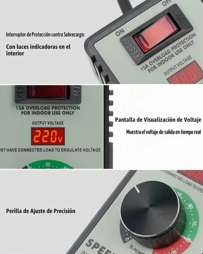 Vista 3 de Regulador de voltaje variable del regulador de velocidad del motor de CA 120V con pantalla LED Router Fan Speed Controller, Overload Protection