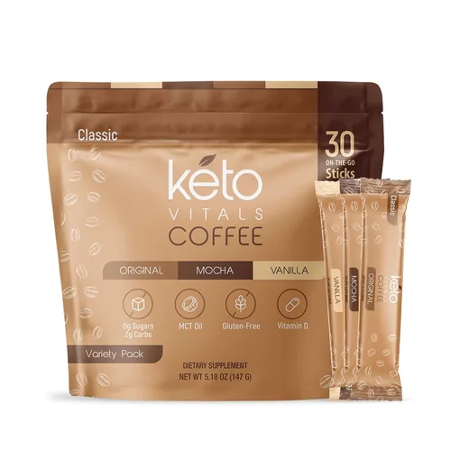 Vista 8 de Keto Vitals Café en polvo instantáneo Keto con aceite MCT y vitaminas, bajo en calorías, bajo en carbohidratos, sin edulcorantes artificiales, apoyo
