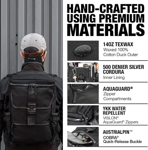 Vista 3 de DEFY Menace Backpack 2.0 Mochila de lona encerada Utilidad de 18 litros para hombres Bolsa tecnológica premium con funda para portátil de 16