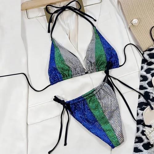 Vista 5 de JUNGE Bikini Sets for Women Two Piece High Waisted Mesh V Neck Bikini Set Summer Outfits Swimsuits Strappy Bathing Suits