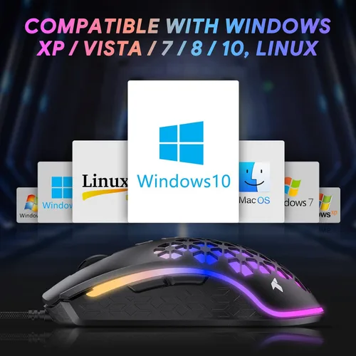 Vista 6 de TECURS Mouse para juegos con cable mouse con cable de 12000 DPI mouse óptico USB para juegos de PC con 8 botones programables mouse RGB ultraligero