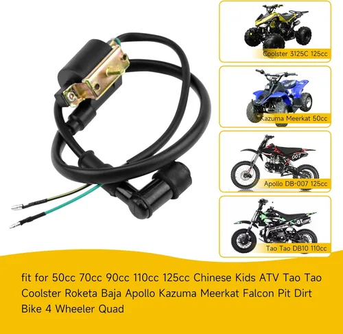 Vista 5 de HIAORS Bobina de encendido y bujía A7TC para Coolster 125cc 110cc 90cc 70cc 50cc Taotao DB10 Cheetah Roketa Baja Kazuma Meerkat 50 Falcon 90 Apollo