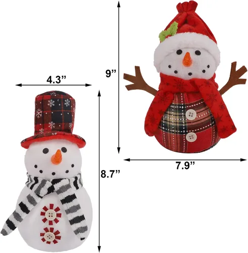 Vista 3 de Sancodee - Decoraciones de mesa de Navidad, 2 piezas, muñecos de nieve con luces LED blancas cálidas, decoración de mesa de muñecos de nieve