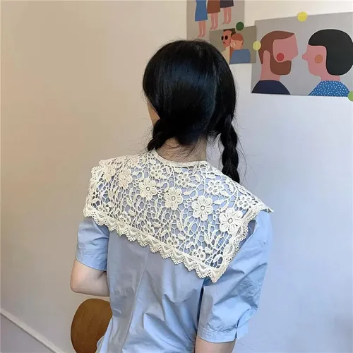 Vista 3 de Encaje ahuecado Floral Cuello Encaje Cuello Envoltura Mediano (Blanco), Blanco