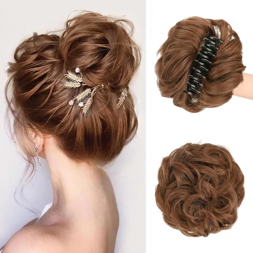 Vista 13 de SOFEIYAN Pinza de Gancho Extension de Cabello con Forma de Moño Desordenado, Cabello Ondulado y Rizado, Pinza de Gancho, Chignon, Cola de Caballo