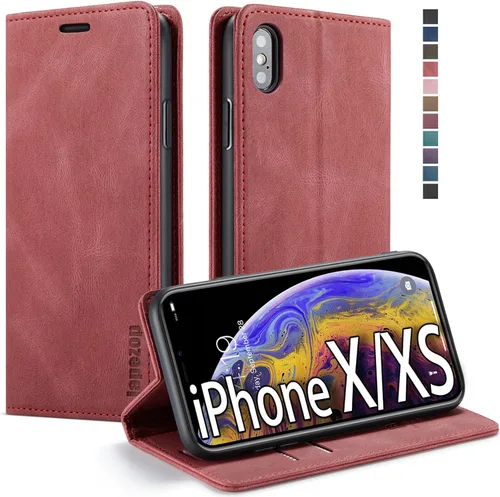 Vista 29 de japezop Funda tipo cartera compatible con iPhone Xs/iPhone X con tarjetero y bloqueo RFID, funda de cuero suave con soporte magnético y funda Negro