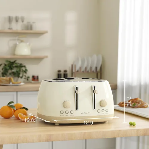 Vista 2 de Tostadora de 4 rebanadas, tostadora retro de acero inoxidable con ranuras extra anchas, funciones de cancelar, bagel y descongelar, panel de control