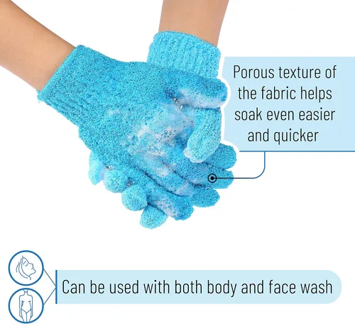 Vista 3 de Slick- Guantes exfoliantes, 4 piezas, exfoliante de piel para cuerpo, guantes de baño/exfoliante, accesorios de ducha para mujeres, guante exfoliante