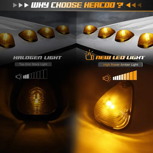 Vista 2 de Juego de 5 luces LED HERCOO para el techo de la cabina de vehículos Ford F150 F250 F350 F450 F550, Ambar