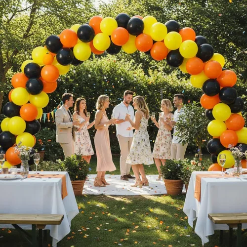 Vista 6 de TNWBA Paquete de 60 globos de látex de 12 pulgadas, color negro, amarillo, naranja, para cumpleaños, bodas, baby shower, decoración de fiesta