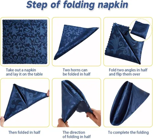 Vista 6 de 4 Piezas de Servilletas de Damascene de Onda Enrollada de Jacquard de Satén Azul Profundo del Mar, Servilletas de Tela de 17 x 17 Pulgadas Azul Deep