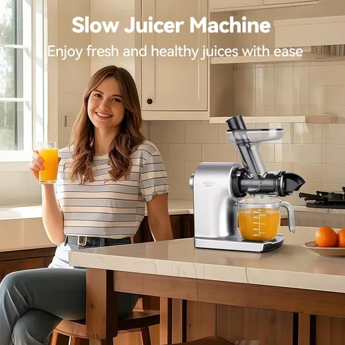 Vista 6 de Exprimidores de exprimidores de presión en frío con canal de alimentación grande de 3.60 pulgadas para verduras y frutas, fácil de limpiar, motor