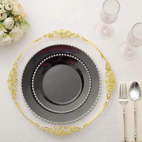 Vista 28 de Efavormart - Paquete de 10 platos de postre de plástico transparente rubor con borde de cuentas, platos redondos desechables para ensalada, 8