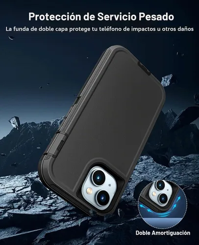 Vista 3 de Jelanry Funda para iPhone 15 5G de alta resistencia, protección resistente Negro