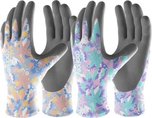 Vista 10 de COOLJOB - Guantes de jardinería para mujer, transpirables y con recubrimiento de goma, para exteriores, guantes de trabajo con agarre - Talla S, 2