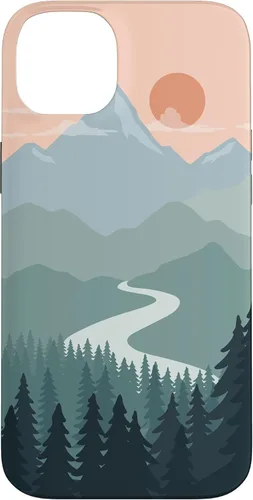 Vista 15 de Boho Chic Pines Forest Mountains Landscape Minimal Sunset Case for iPhone 16