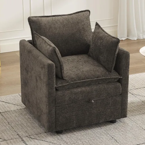 Vista 85 de Otomana cuadrada grande de 27 pulgadas con almacenamiento, reposapiés tapizado moderno con patas antideslizantes para sofá, mesa de café, sala