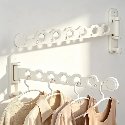 Vista 15 de Estante de Secado de Ropa, Tendedero de Ropa Retráctil y Plegable para Montaje en Pared para Interior, Estante de Colgar Ropa Ahorrador de Espacio