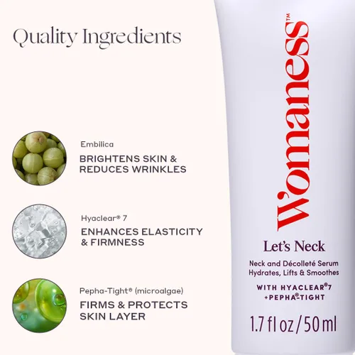 Vista 5 de Womaness Suero Reafirmante de Cuello - Hidrata, Levanta y Suaviza con Aplicador de Rodillo Enfriante y Masajeador - Crema para Mujeres para Suavizar