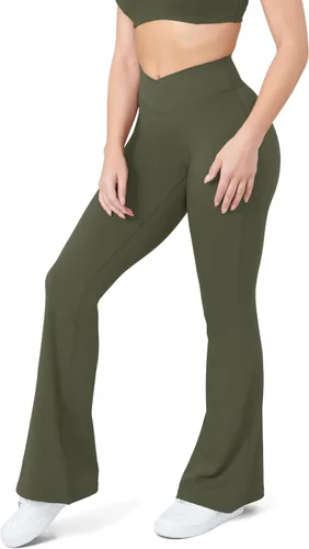 Vista 43 de HEGALY Pantalones de yoga acampanados para mujer, leggings cruzados, suaves, de cintura alta, pantalones casuales de entrenamiento con corte de bota