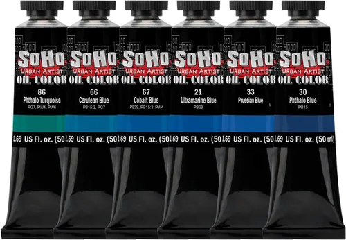 Vista 21 de Soho Urban Artist Juego de tubos de pintura al óleo de 24 a 0.4 fl oz, aceites de triple fresado con linaza refinada, aplicación suave, mezclas