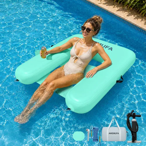Vista 8 de AWEMUFA Silla inflable para adultos, silla flotante inflable para piscina, tumbona de piscina, flotadores de agua, flotadores de piscina, flotadores