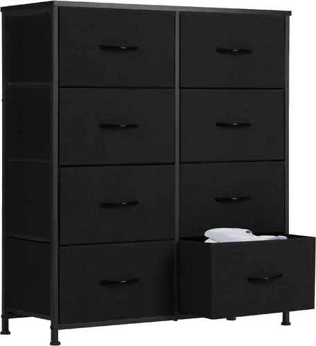 Vista 11 de Sweetcrispy Cómoda para dormitorio, cómoda de tela con 8 cajones, cómoda para armario, sala de estar, marco de acero resistente, parte superior