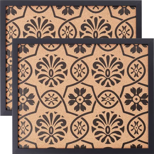 Vista 10 de Craig Frames Tablón de anuncios decorativo de corcho, 18.5 x 23 pulgadas, marco negro con patrón de flor de lis, juego de 2